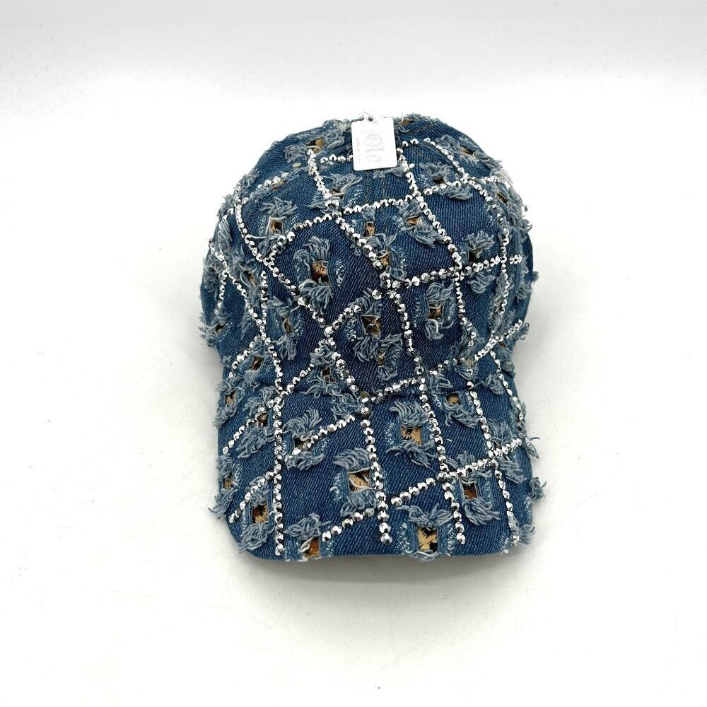 NWT Gag Gift Women's Distressed Denim Leopard Print Bling Adjustable Back Hat